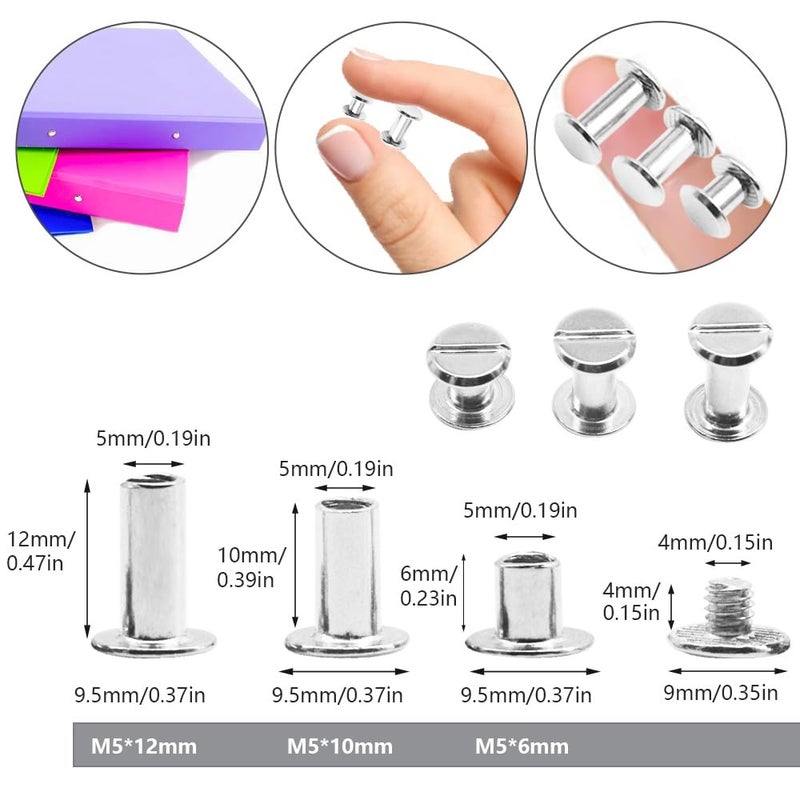 Ruidee 150 Pcs/75 Set Chicago Screws M5 Stainless Steel Binding Screw Post Leather Screws Metal Nail Rivet Chicago Button for Albums Belt Bookbinding (ZD-D/Silver) - Image 2